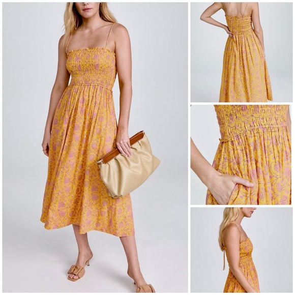 Apiece Apart
Porta Smocked Spaghetti Strap Dress Size Med Sunfaded Floral Yellow - Picture 5 of 6